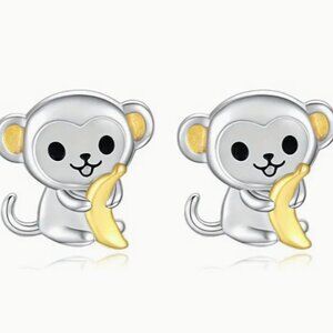 Cute Cartoon Monkey & Banana Stud Enamel Fashion Earrings set